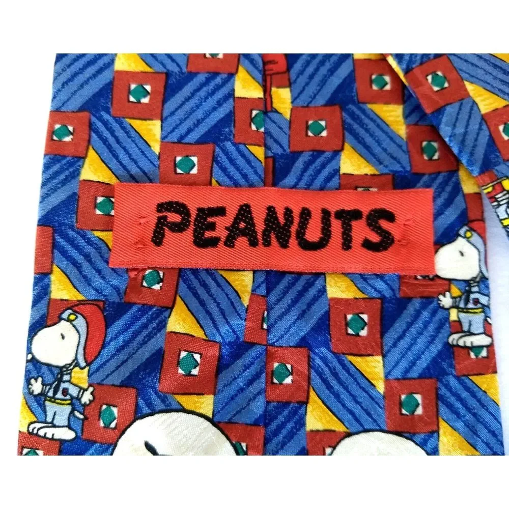 SNOOPY Peanuts Silk Tie Is It Friday Yet? Blue Red & Yellow Geometric Stripe USA